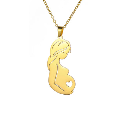 Closer to Heart Necklace – 18K Gold Plated 304 Stainless Steel Pregnant Mother Pendant