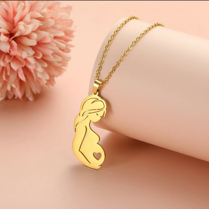 Closer to Heart Necklace – 18K Gold Plated 304 Stainless Steel Pregnant Mother Pendant