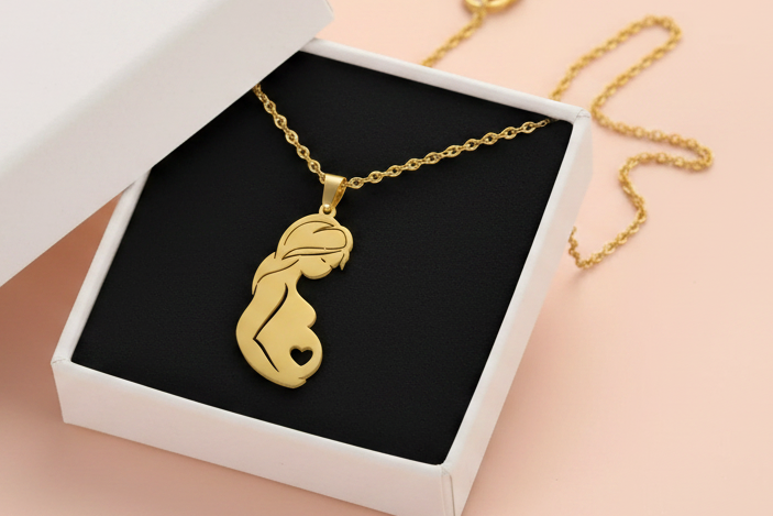 18K Gold Plated in 304 Stainless Steel Pregnant Mother Pendant Closer to Heart Necklace