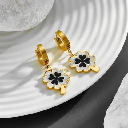 Lou – Blu Black Shell Four-Leaf Clover Jewelry Set | Titanium Stainless Steel with 18K Gold Plating