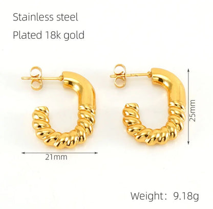 Golden Twist Hoops - Gold-Plated Stainless-Steel Spiral U Hoop Earrings for Women