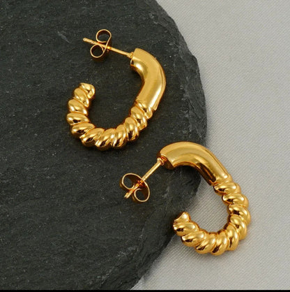 Golden Twist Hoops - Gold-Plated Stainless-Steel Spiral U Hoop Earrings for Women