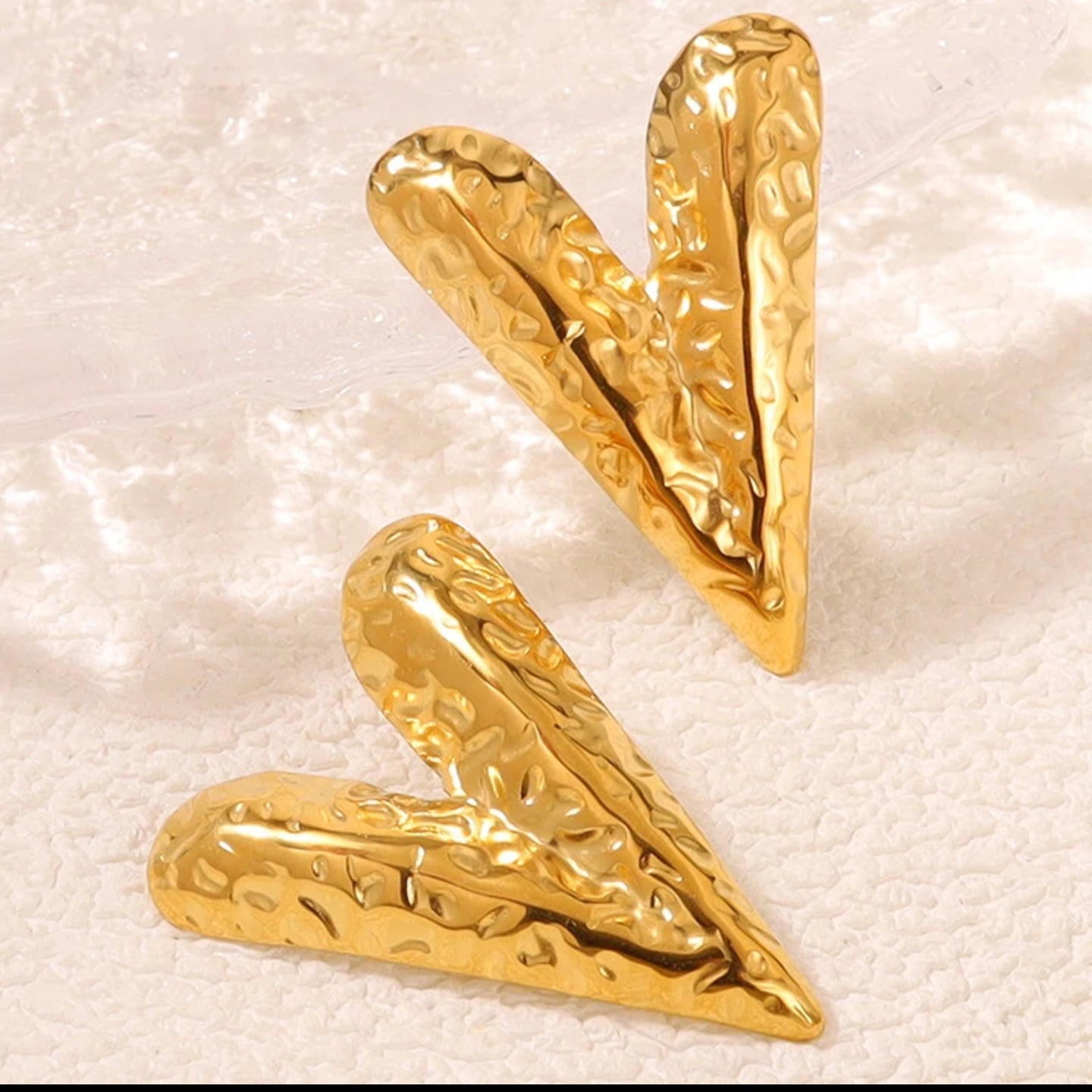 Radiant V Heart Stud Earrings – Sleek Everyday Glam - 18K Gold Plated Textured “Love” Earrings – Stainless Steel, Non-Fading Finish