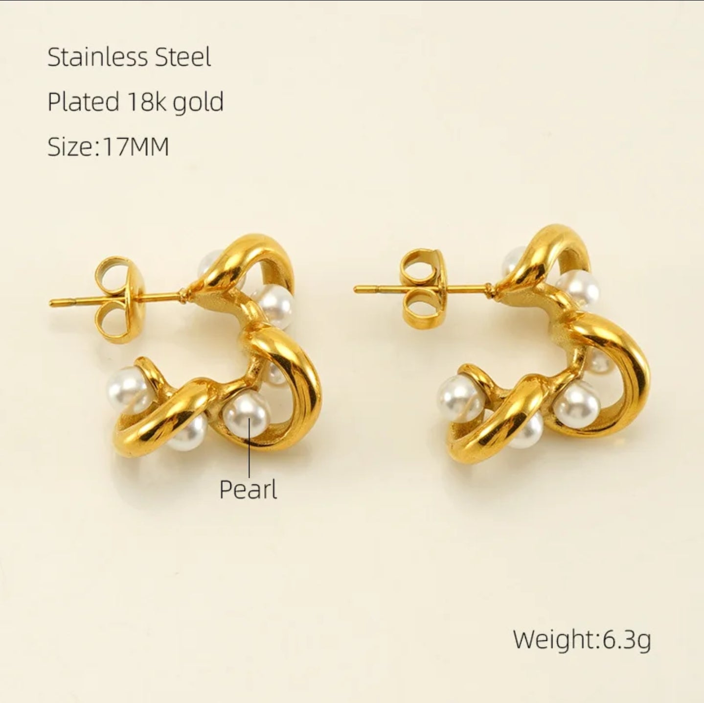 Pearl Twirl Hoops - Fashionable Light Luxury 18K Gold-Plated Twirled Stainless Steel Pearl C-Shaped Hoop Earrings – Retro & Versatile Women’s Jewelry