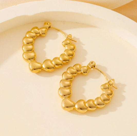 Stainless Steel Heart Beads Hoop Earrings - Simple 18K Gold-Plated Stainless Steel Heart Beaded Hoop Earrings