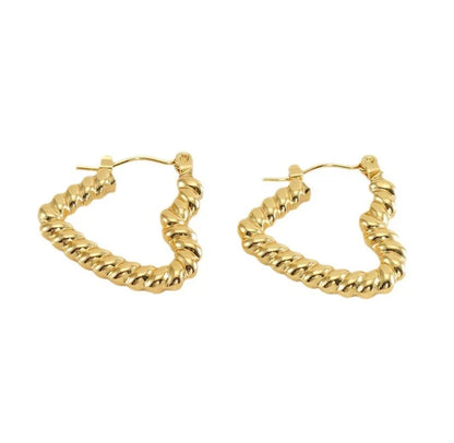 Golden Rope Hearts - High-Polished 18K Gold Plated Twisted Rope Heart Earrings – Non-Tarnish Stainless Steel