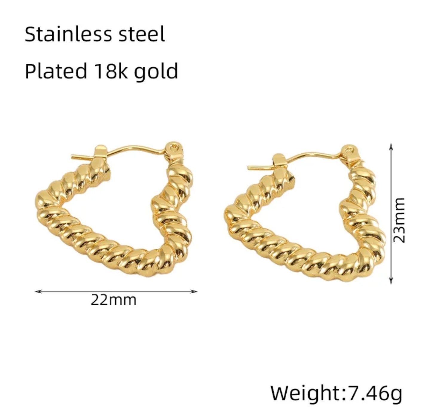 Golden Rope Hearts - High-Polished 18K Gold Plated Twisted Rope Heart Earrings – Non-Tarnish Stainless Steel