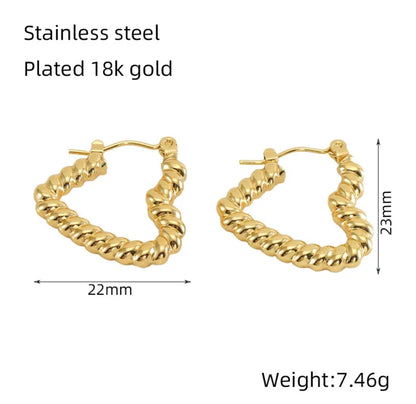 Golden Rope Hearts - High-Polished 18K Gold Plated Twisted Rope Heart Earrings – Non-Tarnish Stainless Steel
