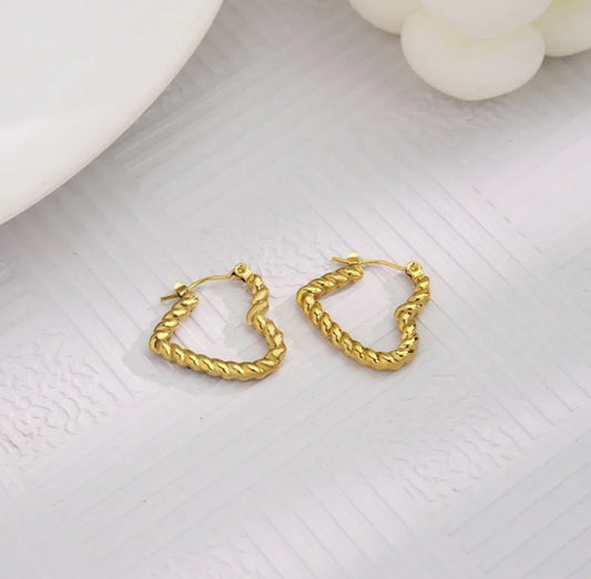 Golden Rope Hearts - High-Polished 18K Gold Plated Twisted Rope Heart Earrings – Non-Tarnish Stainless Steel