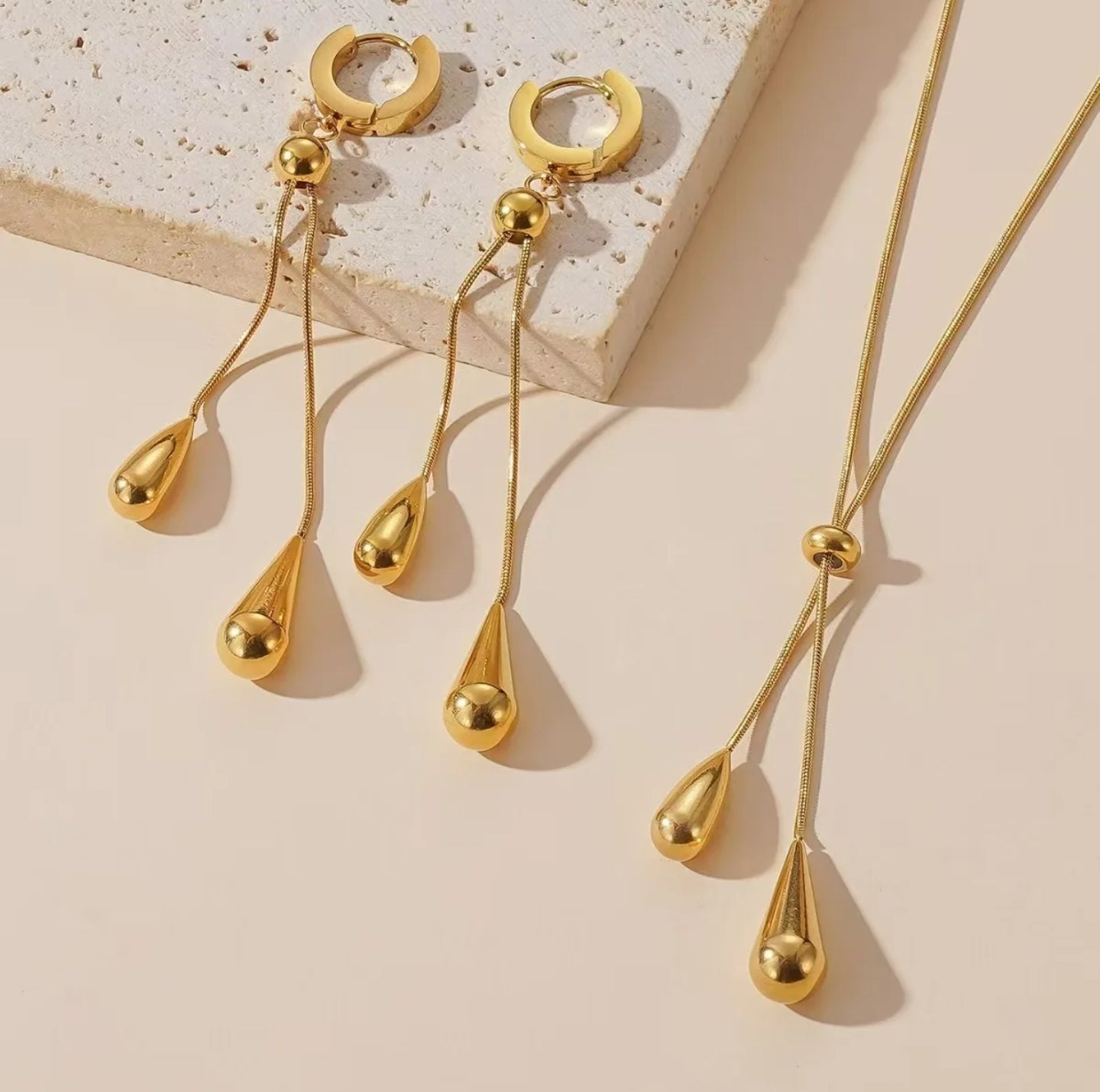 For You Jewelry Set – Fashionable 18K Gold Drop Necklace & Earrings | Stainless Steel