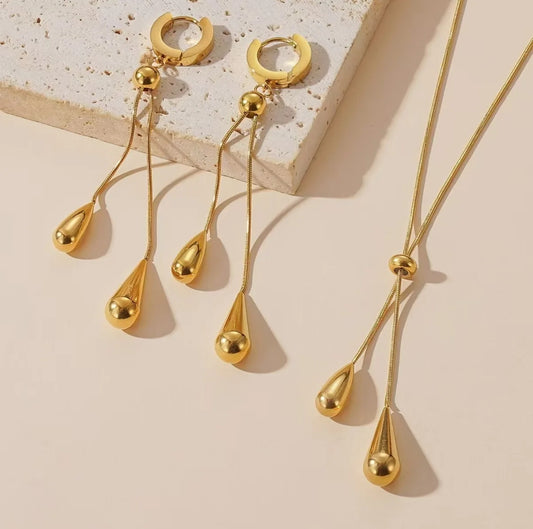 For You Jewelry Set – Fashionable 18K Gold Drop Necklace & Earrings | Stainless Steel