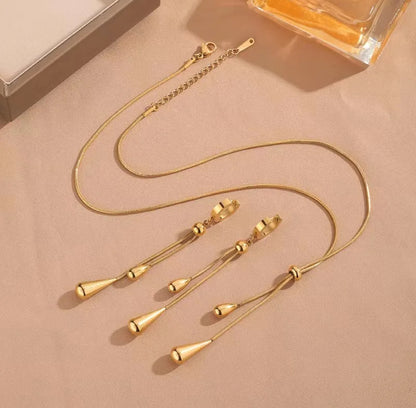 For You Jewelry Set – Fashionable 18K Gold Drop Necklace & Earrings | Stainless Steel
