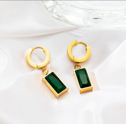 Emerald Luxe Hoops – 18K Gold Plated Stainless Steel Green Zircon Earrings