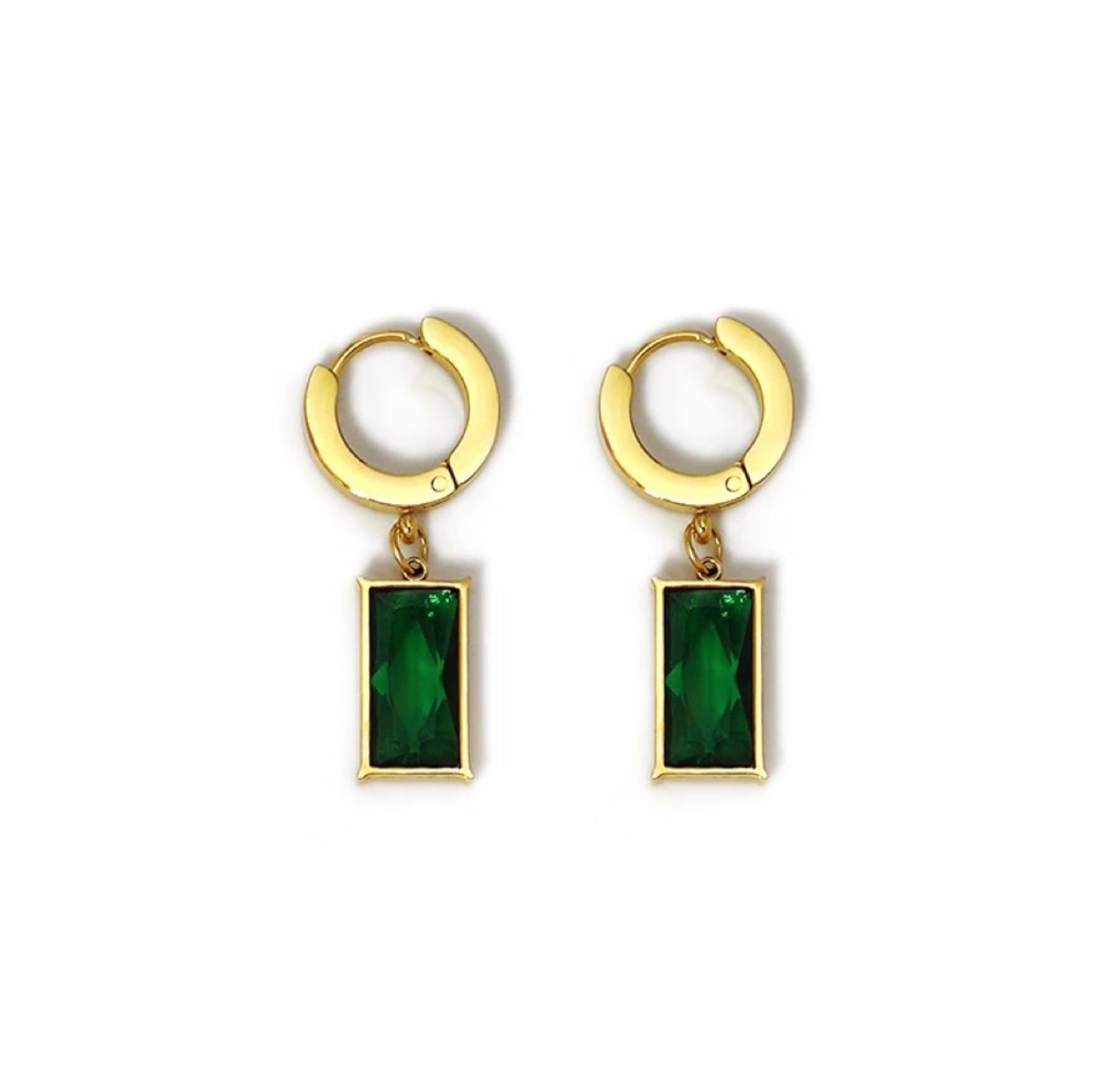 Emerald Luxe Hoops – 18K Gold Plated Stainless Steel Green Zircon Earrings