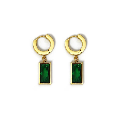 Emerald Luxe Hoops – 18K Gold Plated Stainless Steel Green Zircon Earrings