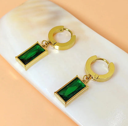 Emerald Luxe Hoops – 18K Gold Plated Stainless Steel Green Zircon Earrings