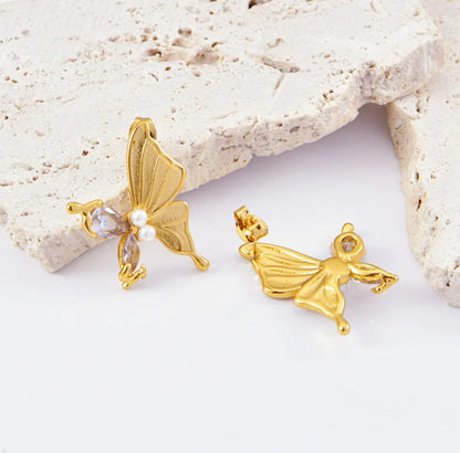 Scarlet Wings Studs - Stainless Steel Red Zircon Butterfly Earrings – Elegant & Playful Fashion Jewelry for Women