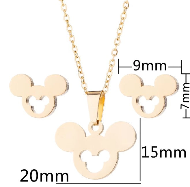 Micky Mee Pendant Jewelry Set – Non-Tarnish, Waterproof 18K PVD Gold Plated Stainless Steel