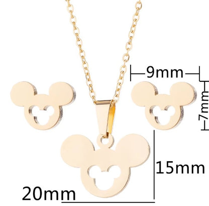 Micky Mee Pendant Jewelry Set – Non-Tarnish, Waterproof 18K PVD Gold Plated Stainless Steel