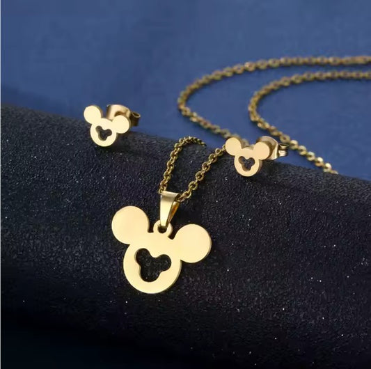 Micky Mee Pendant Jewelry Set – Non-Tarnish, Waterproof 18K PVD Gold Plated Stainless Steel