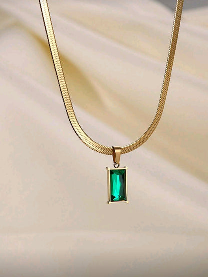 Emerald Luxe Pendant & Drop Hoop Set - Gold-Plated Stainless Steel Chain with Emerald Pendant & Delicate Emerald Drop Hoop Earrings