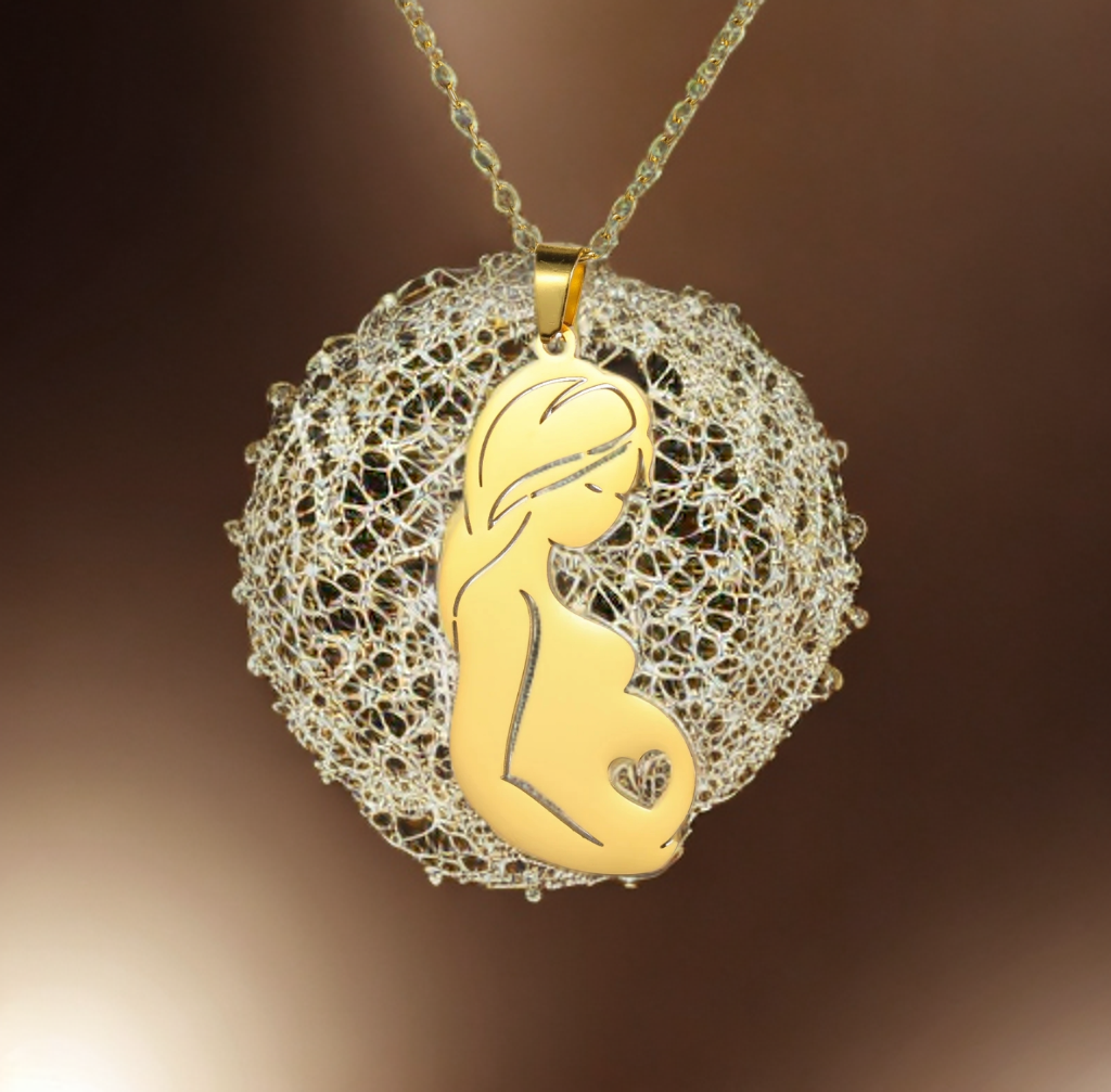 Closer to Heart Necklace – 18K Gold Plated 304 Stainless Steel Pregnant Mother Pendant