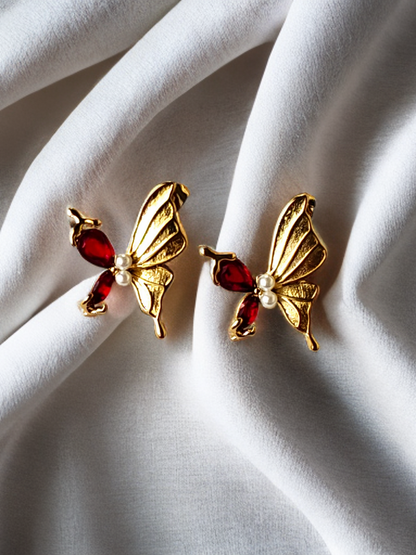 Scarlet Wings Studs - Stainless Steel Red Zircon Butterfly Earrings – Elegant & Playful Fashion Jewelry for Women