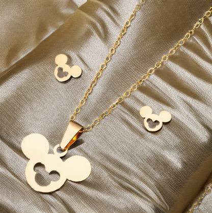 Micky Mee Pendant Jewelry Set – Non-Tarnish, Waterproof 18K PVD Gold Plated Stainless Steel