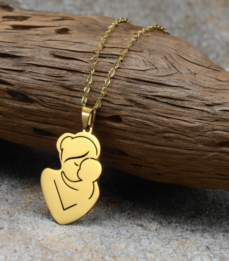 In My Arms Necklace – 18K Gold Plated 304 Stainless Steel Pregnant Mother Pendant