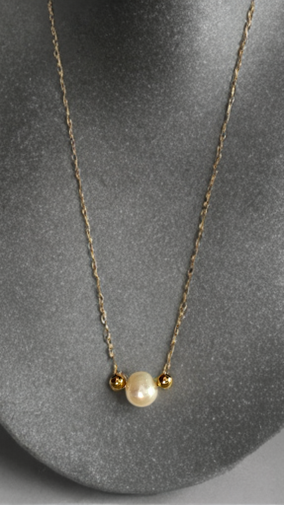 Single Pearl Necklace – Baroque Freshwater Pearl on 18K Gold-Plated Stainless-Steel Chain