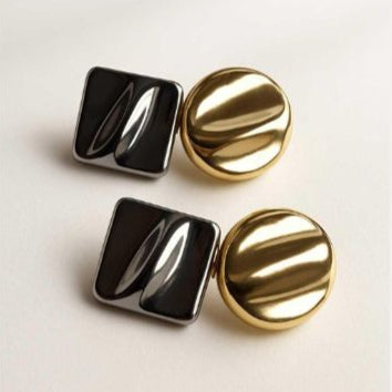 Dual Dangle Silver & Gold Earrings – Stainless Steel Geometric Round & Square Stud Earrings for Women