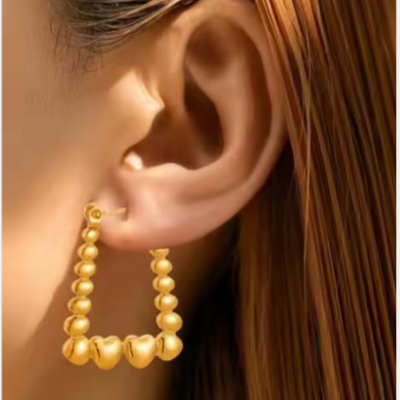 Tall Hoop Earrings – Heart-Shaped Spliced Square Design - Gold-Plated Stainless-Steel Heart & Square Hoop Earrings for Women
