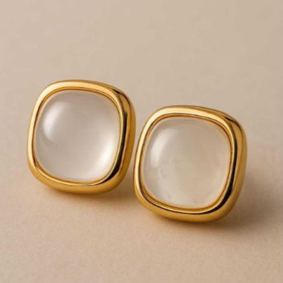 Radiance Pearl Studs - Simple Retro Gold-Plated Square Mother of Pearl Earrings