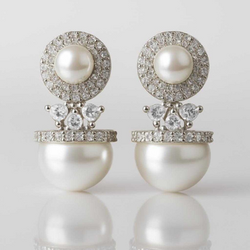 Pearl Glow Dual Stud Earrings - A modern twist on timeless pearls - Brass AD Stud Earrings with Pearl Center & Bottom Accent