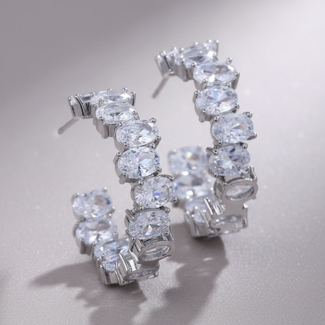 Classic Silver Cubic Zirconia Hoop Earrings for Women | Everyday Luxury Jewelry