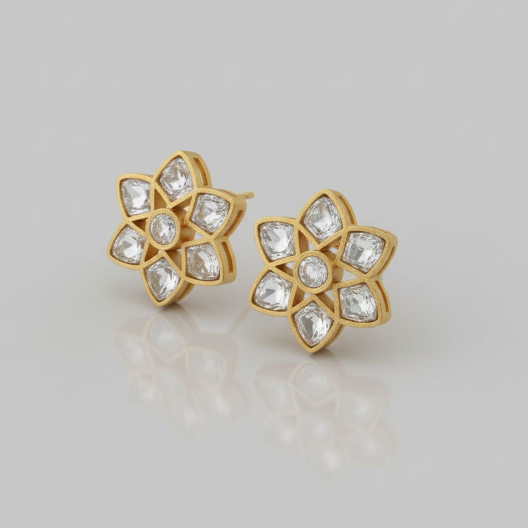 Small Gold Flower Stud Earrings for Women | Elegant Daily Wear Jewelry