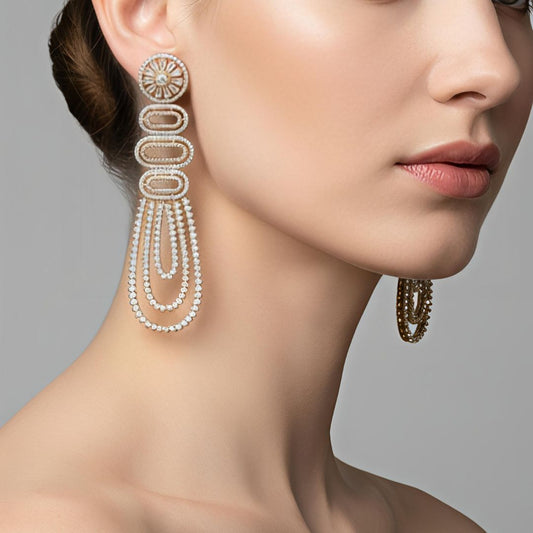 Long Golden Stone Dangling Earrings for Women | Party & Wedding Jewelry