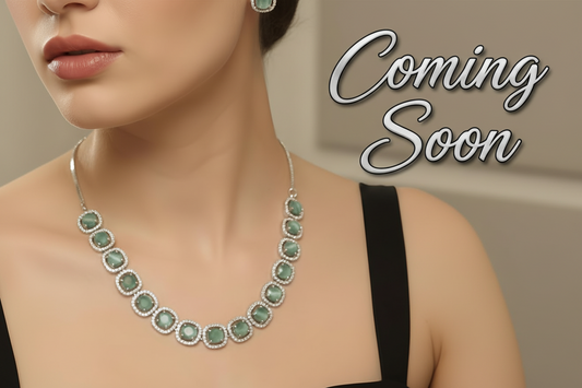 Mint Green Stone Necklace and Earrings Set in Silver Plating for Women