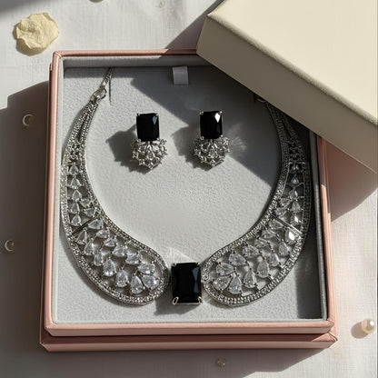 Blue Center Stone Wing Statement Necklace and Earrings Set for Women