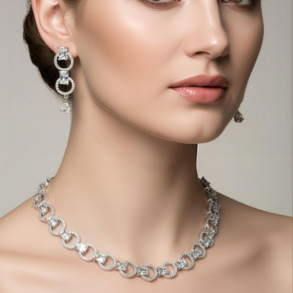 White Stone Classic Necklace with AD Stones in Silver Polish for Women