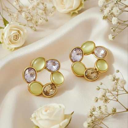 18K Gold Plated Stainless Steel Retro Stud Earrings - In Multicolor