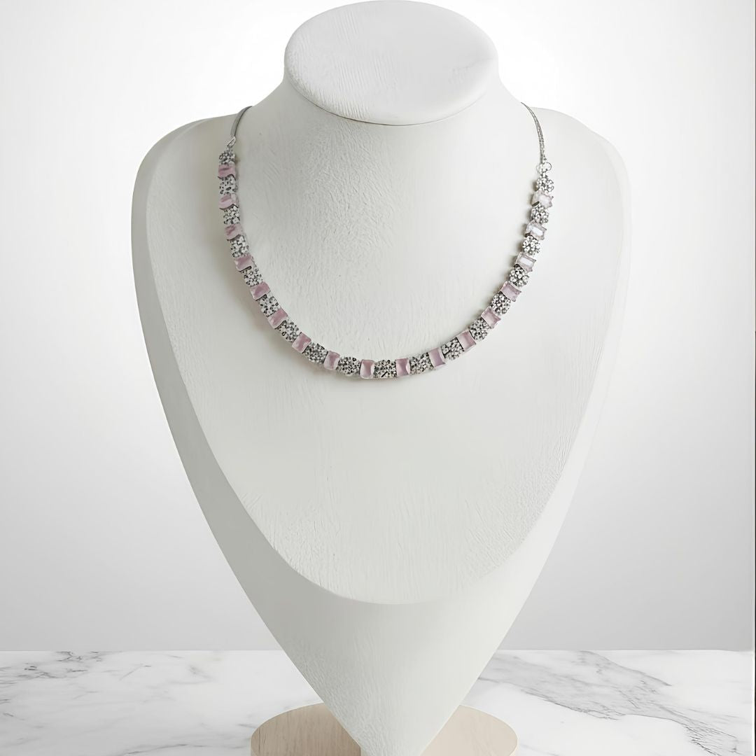 Baby Pink AD Stone Delicate Necklace for Women | Casual & Festive Jewelry