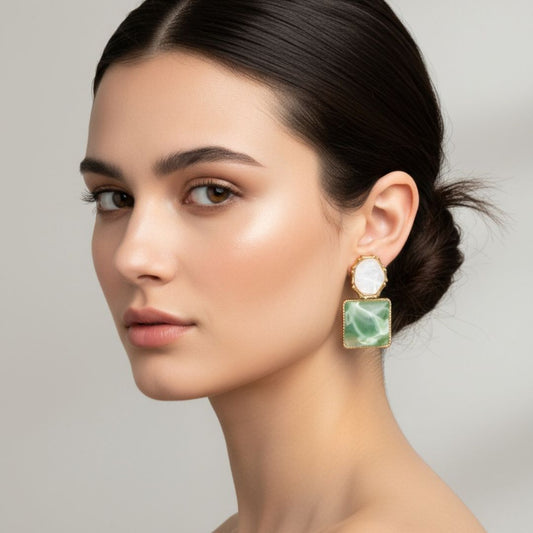 💚Green Water - Fashionable Green Water Ripple Geometric Square Drop Earrings