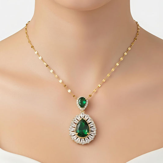 Green Cubic Zirconia Necklace for Women | Elegant Stainless Steel Gift Jewelry