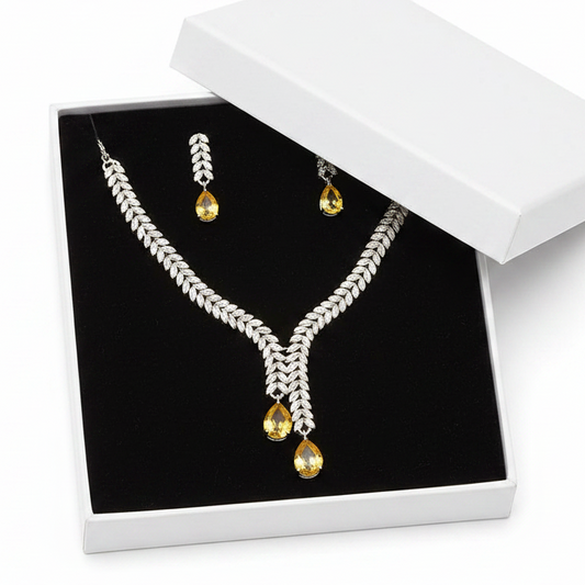 V-Neck AD Stone Necklace Set for Women | Elegant Silver Finish Jewelry