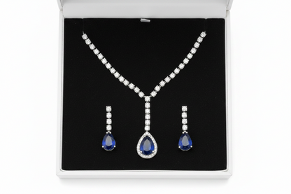 V-Neck AD Stone Necklace Set for Women | Elegant Silver Finish Jewelry - Blue