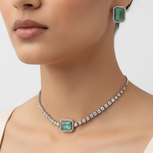 Mint Green AD Stone Choker Necklace for Women