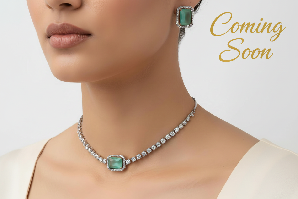 Mint Green AD Stone Choker Necklace for Women