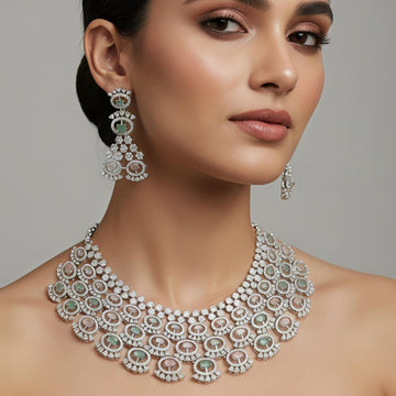 Grand AD Necklace Set for Women | Statement Long Earrings Wedding Jewelry