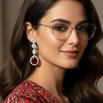 Scarlet Grace | Elegant AD Dangling Earrings with Red Stone